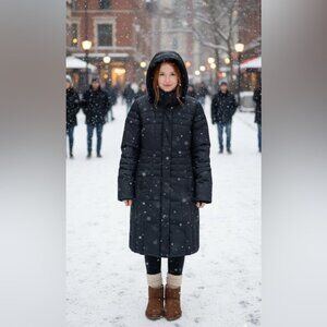 Calvin Klein Puffer Long Parka Coat Jacket Hood Quilted Nylon Pockets Winter L